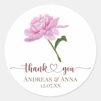 Elegant Pink Peony Wedding Thank You Ronde Sticker