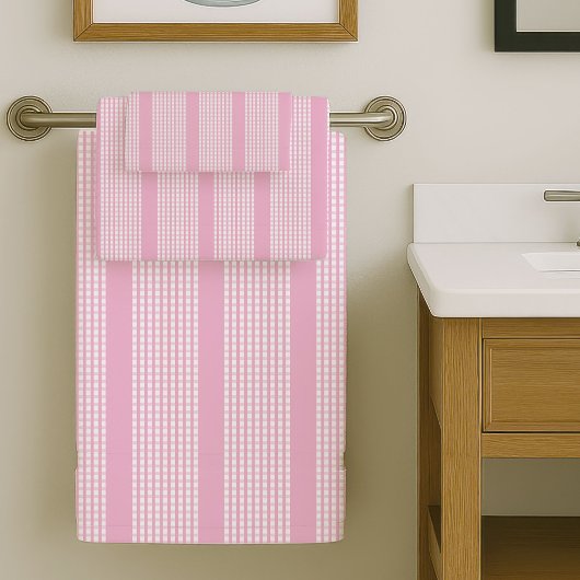 Elegant Pink Plaid Towels Soft Modern Bathroom