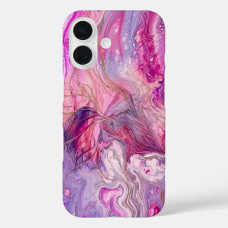 Elegant Pink & Purple Alcohol Ink Gold Glitter Cas iPhone 16 Hoesje