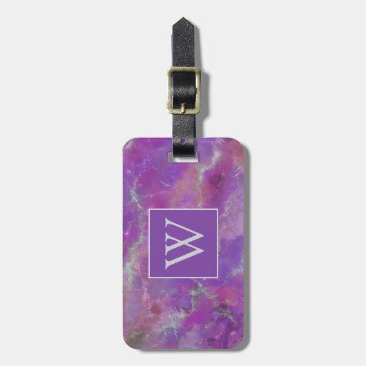 Elegant Pink, Purple, and Silver Marble Pattern Bagagelabel (Voorkant verticaal)