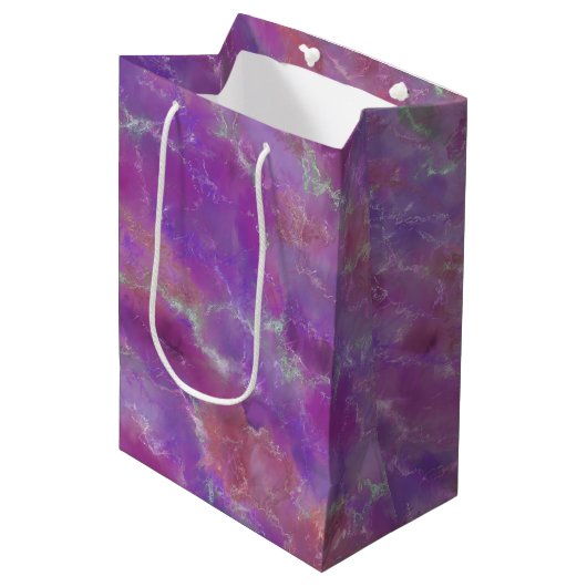 Elegant Pink, Purple And Silver Marble Pattern Medium Cadeauzakje (Voorkant Gekanteld)