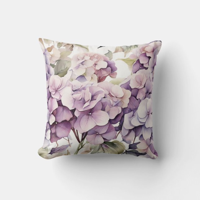 Elegant pink purple watercolor hydrangeas  kussen (Voorkant)