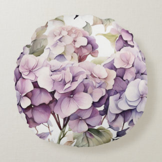Elegant pink purple watercolor hydrangeas  rond kussen