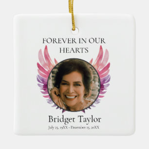 Elegant Pink & Purples Angel Wings Photo Memorial Keramisch Ornament