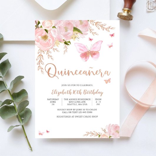 Elegant Pink Quinceañera Invitation