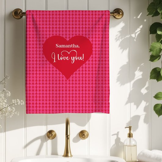 Elegant Pink Red Hearts Valentine Bath Towel