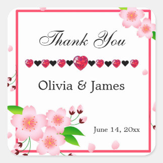 Elegant Pink Red Peony Flower Wedding Vierkante Sticker