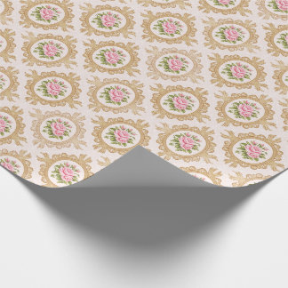 Elegant Pink Rose and Gold Baroque Frame Cadeaupapier