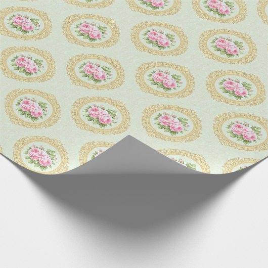 Elegant Pink Rose and Gold Frame Cadeaupapier (Hoek)