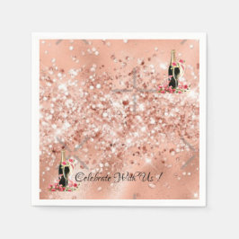 Elegant Pink Rose Champagne Party Cocktail Napkins Servet