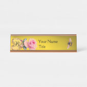 ELEGANT PINK ROSE EN HONEY BEEKEEPER MONOGRAM BUREAU NAAMBORDJE (Voorkant)