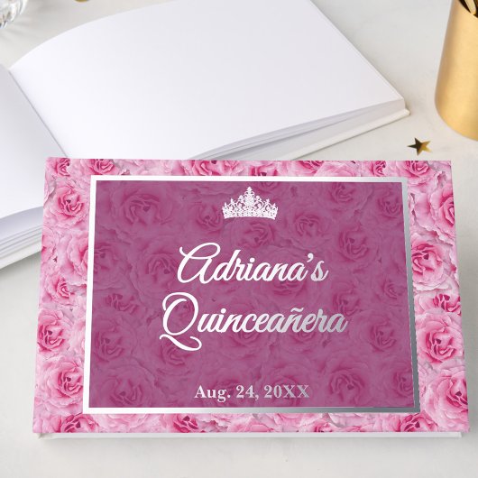 Elegant Pink Rose Floral Quinceanera Silver