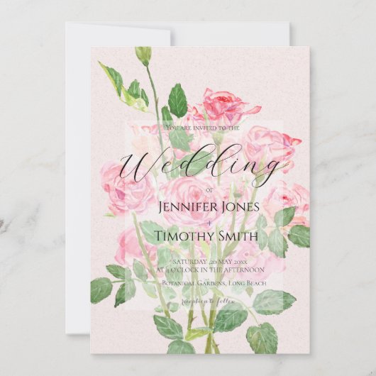 elegant pink rose wedding kaart (Voorkant)