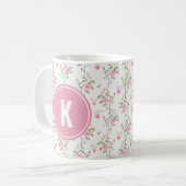 Elegant Pink Roses Flowers Pattern Monogram Koffiemok (Voorkant links)
