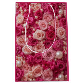 Elegant Pink Roses Gift Bag Medium Cadeauzakje (Voorkant)