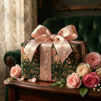 Elegant Pink Roses & Gold I Love You Mom Cadeaupapier