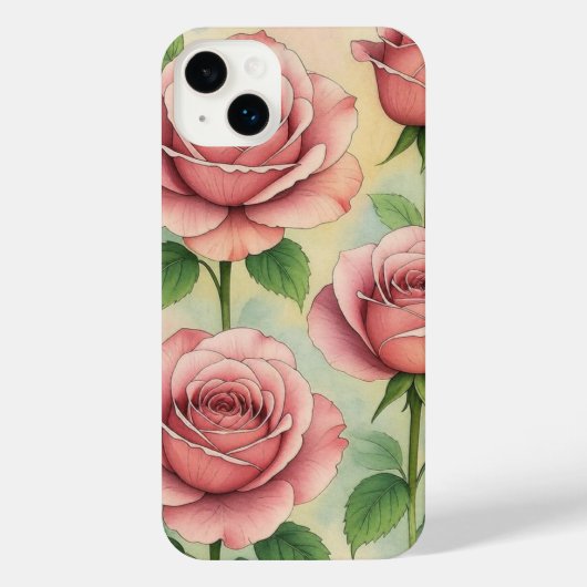 Elegant Pink Roses Watercolor Floral iPhone Case (Verso)