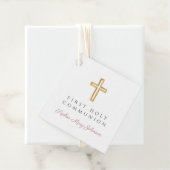 Elegant Pink Script Cross Girl First Communion Bedankjes Labels (In situ)