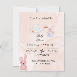 Elegant Pink Stork Baby Shower Notitiekaartje