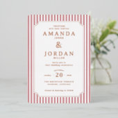 Elegant Pink Striped Wedding Invitation (Debout devant)