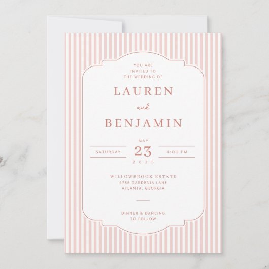 Elegant Pink Striped Wedding Invitation (Devant)