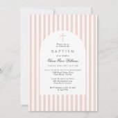 Elegant Pink Stripes Baptism Invitation for Girl (Devant)