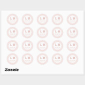 Elegant Pink Stripes Initials Ronde Sticker (Vel)