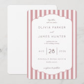 Elegant Pink Stripes Wedding Invitation Kaart (Voorkant / Achterkant)