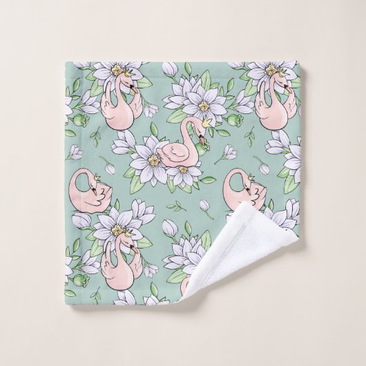 Elegant Pink Swans Gold Crown Pattern Bad Handdoek (Wasdoekje)