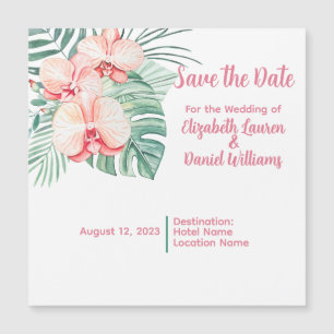 Elegant Pink Tropical Save the Date Magnetische Uitnodiging
