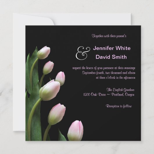 ELegant Pink Tulip Wedding Uitnodiging (Voorkant)