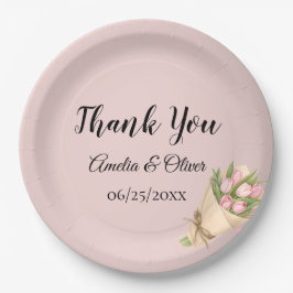 Elegant Pink Tulips Bouquet Wedding Papieren Bordje