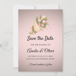 Elegant Pink Tulips Bouquet Wedding  Save The Date