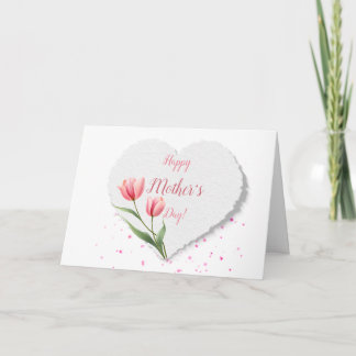Elegant Pink Tulips Paper Heart Mother's Day  Kaart