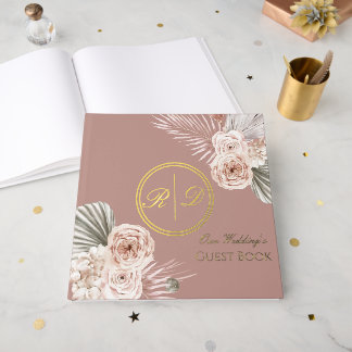 Elegant Pink Watercolor Floral Monogram Wedding Gastenboek
