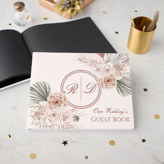 Elegant Pink Watercolor Floral Monogram Wedding Gastenboek