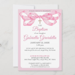 Elegant Pink Watercolor Ribbon Bow Baptism Kaart