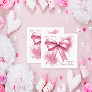 Elegant  Pink Watercolor Ribbon Servet