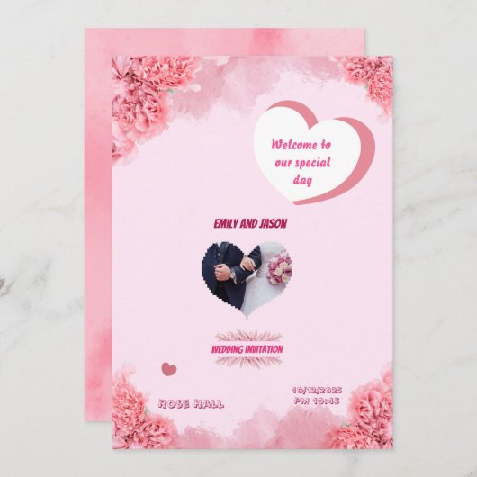 Elegant Pink Wedding invitation (Voorkant / Achterkant)