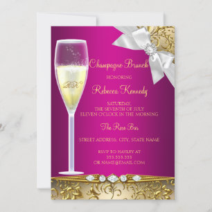 Elegant Pink White Champagne Brunch Invite Kaart