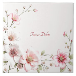 Elegant Pink White Floral Ceramic Tile Tegeltje