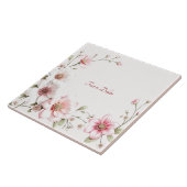 Elegant Pink White Floral Ceramic Tile Tegeltje (Zijkant)