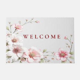 Elegant Pink White Floral Doormat Deurmat