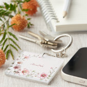 Elegant Pink White Floral Keychain (Voorkant Rechts)
