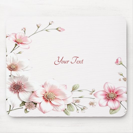 Elegant Pink White Floral Mousepad Muismat (Voorkant)