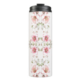 Elegant Pink White Floral Thermal Tumbler Thermosbeker