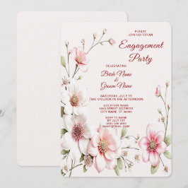 Elegant Pink White Floral Verloving Invitation Kaart