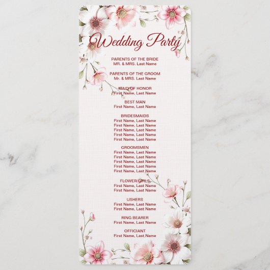 Élégant Pink White Floral Wedding Programme (Dos)
