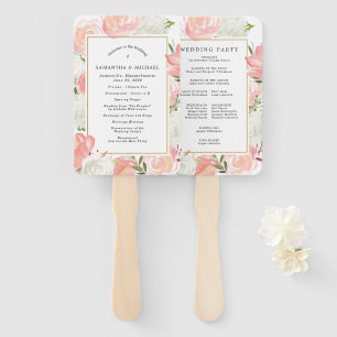 Elegant Pink White Floral Wedding Programme Handwaaier
