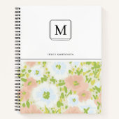 Elegant Pink White Monogram Waterverf Flowers Notitieboek (Voorkant)